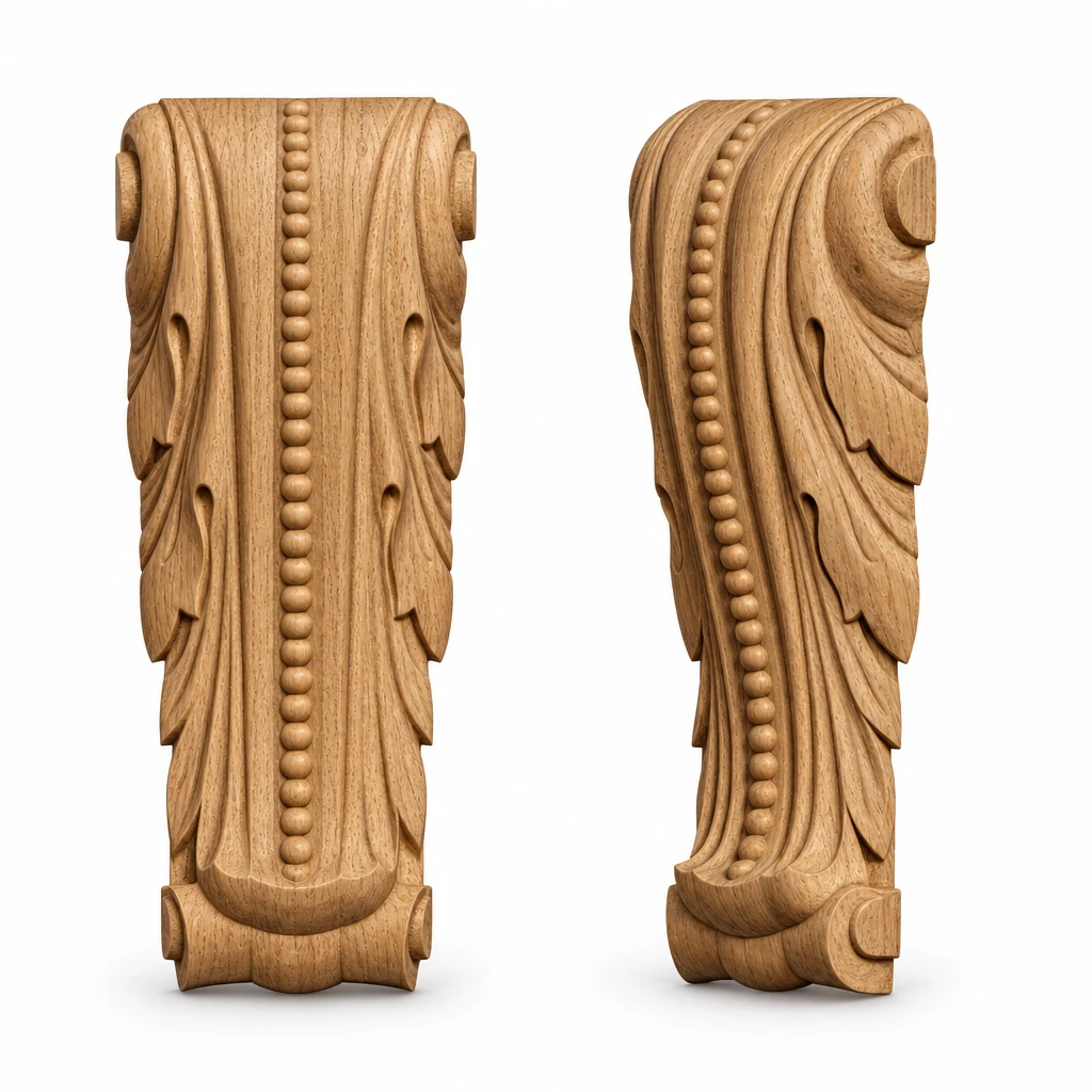 Різьблена дерев'яна накладка листя L-021 з натурального масиву для меблів